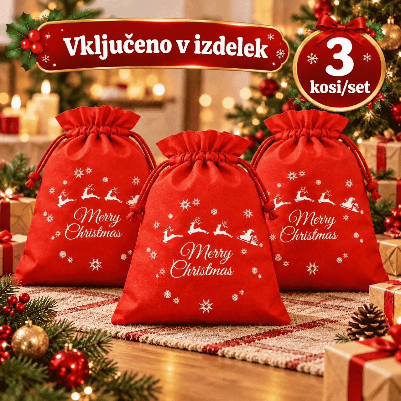 Božične vrečke iz blaga, 3xBags - Image 2