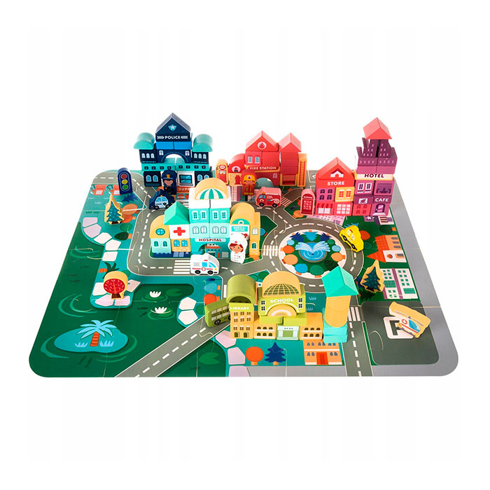 BlockCity, komplet kock različnih oblik s priročno škatlo in podlogo za igro - Image 1