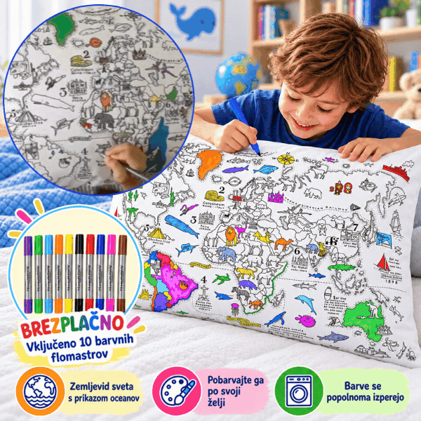 Pobarvaj vzglavnik - zemljevid sveta, ColoringPillow