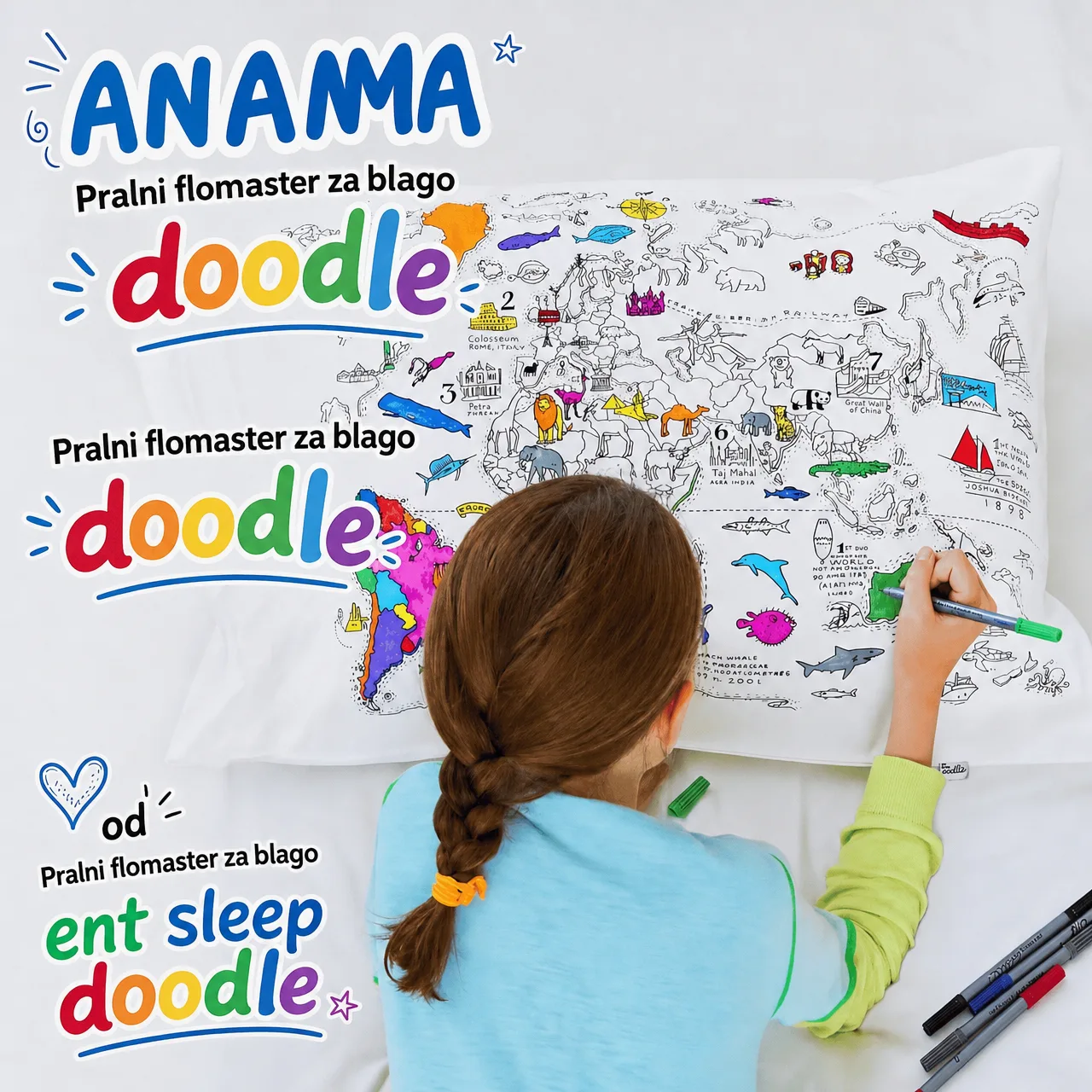 Pobarvaj vzglavnik - zemljevid sveta, ColoringPillow - Image 6