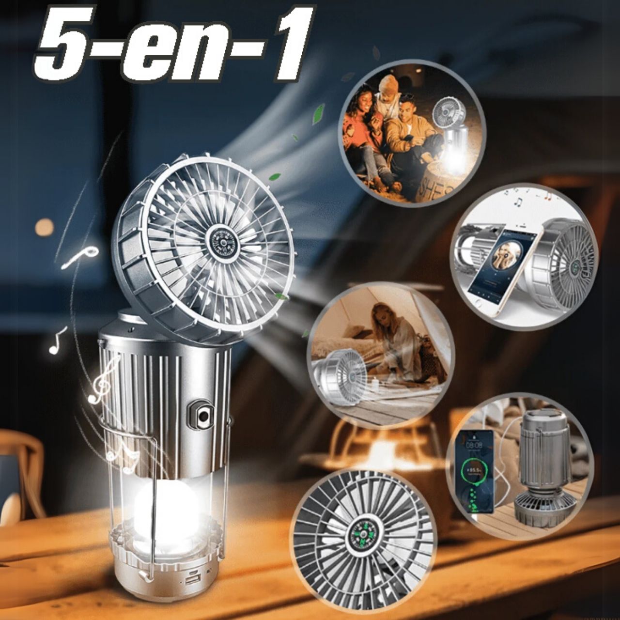 Fan, večnamenska 5 v 1 solarna LED svetilka z ventilatorjem - Image 1