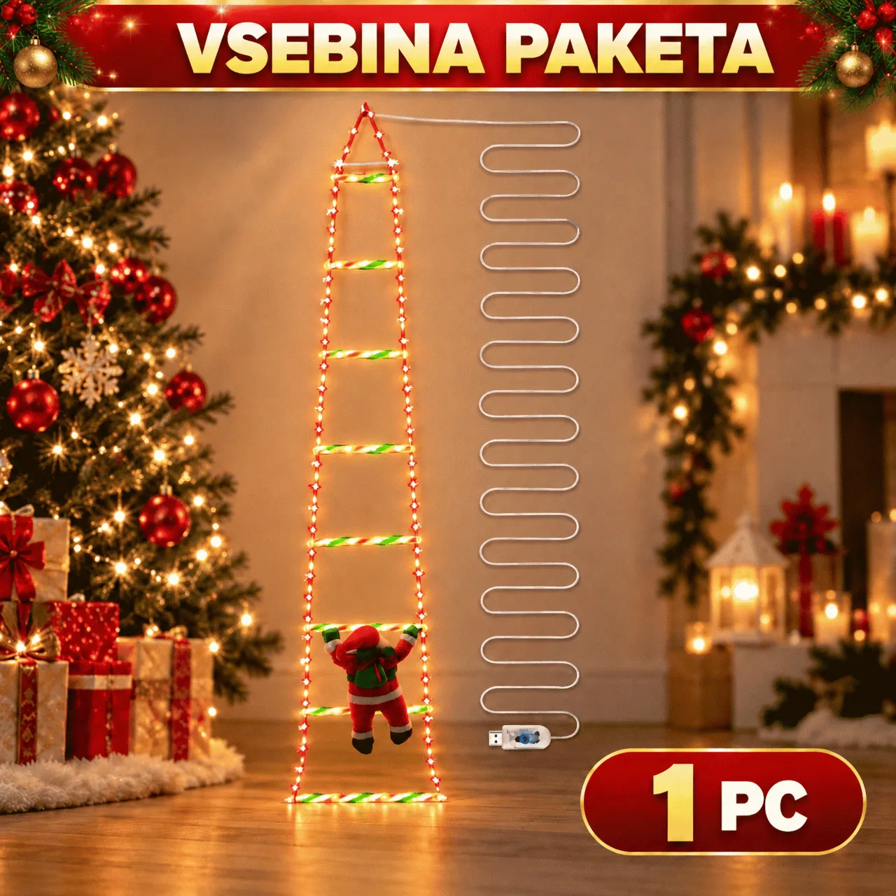 LED božična lestev z Božičkom, Ladder - Image 2