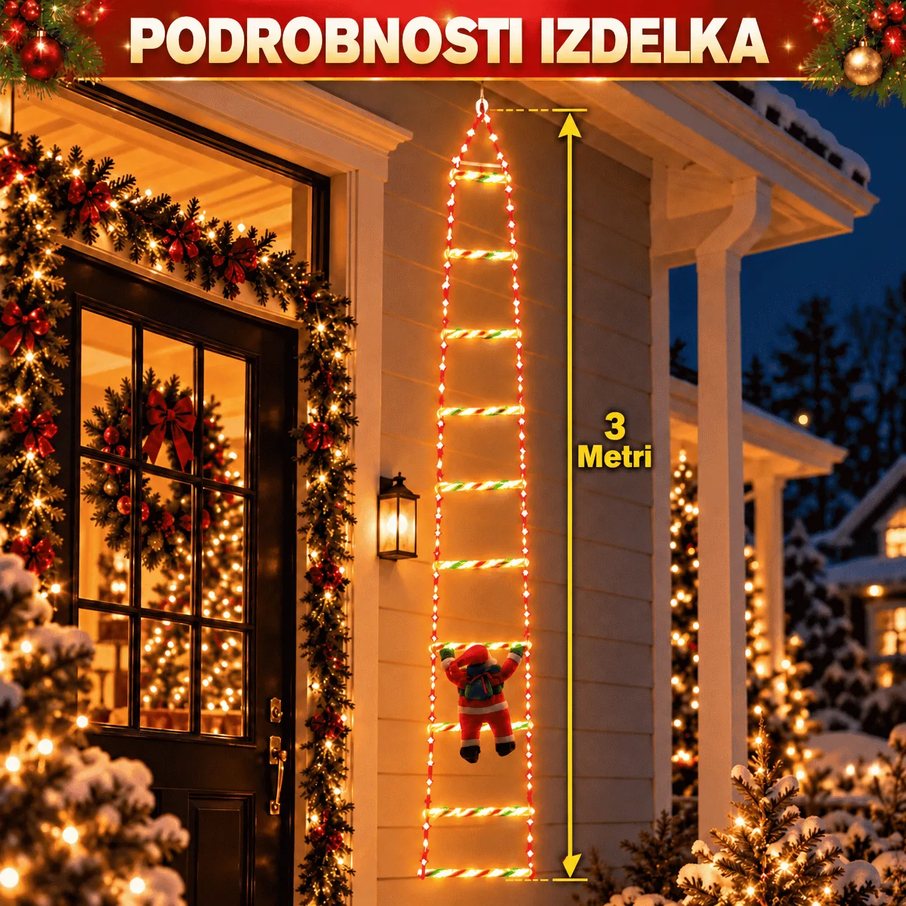 LED božična lestev z Božičkom, Ladder - Image 3