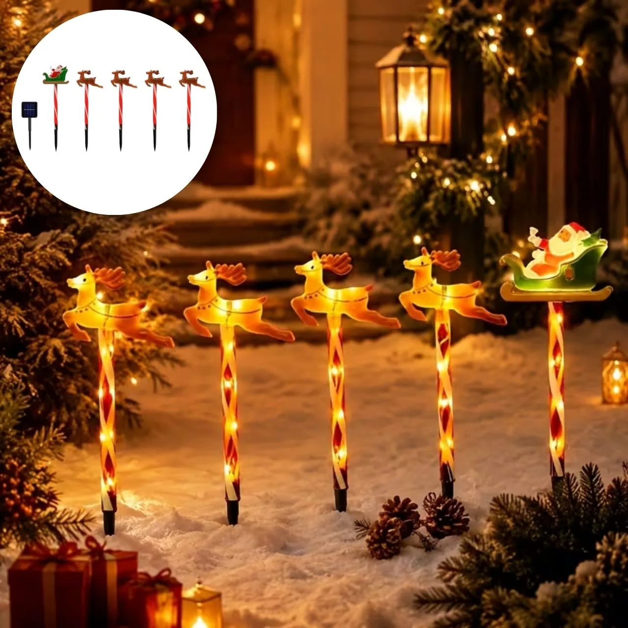 Božična vrtna dekoracija Božiček z jelenčki, ReinDeers - Image 3