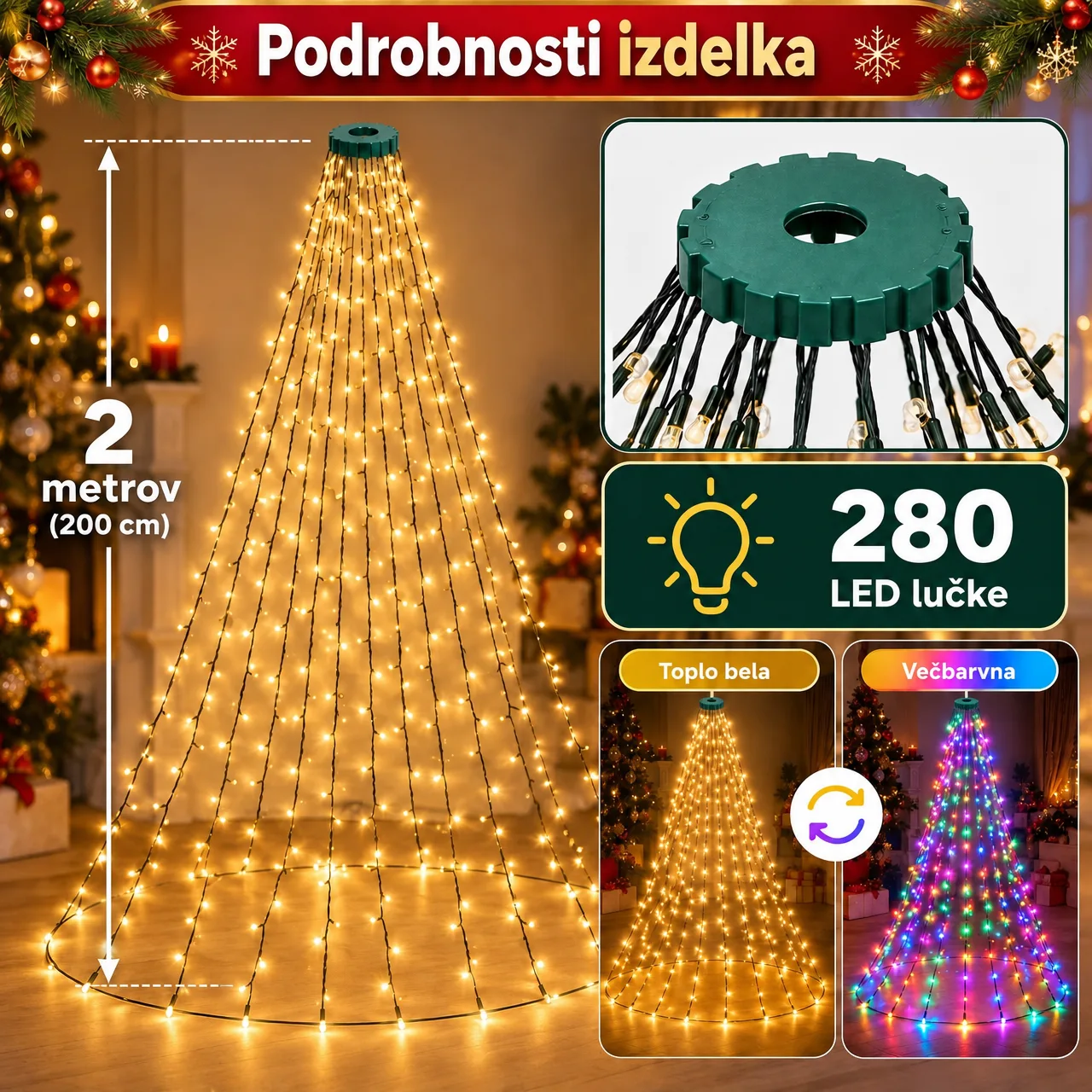LED božične lučke z daljincem, TreeRing - Image 7