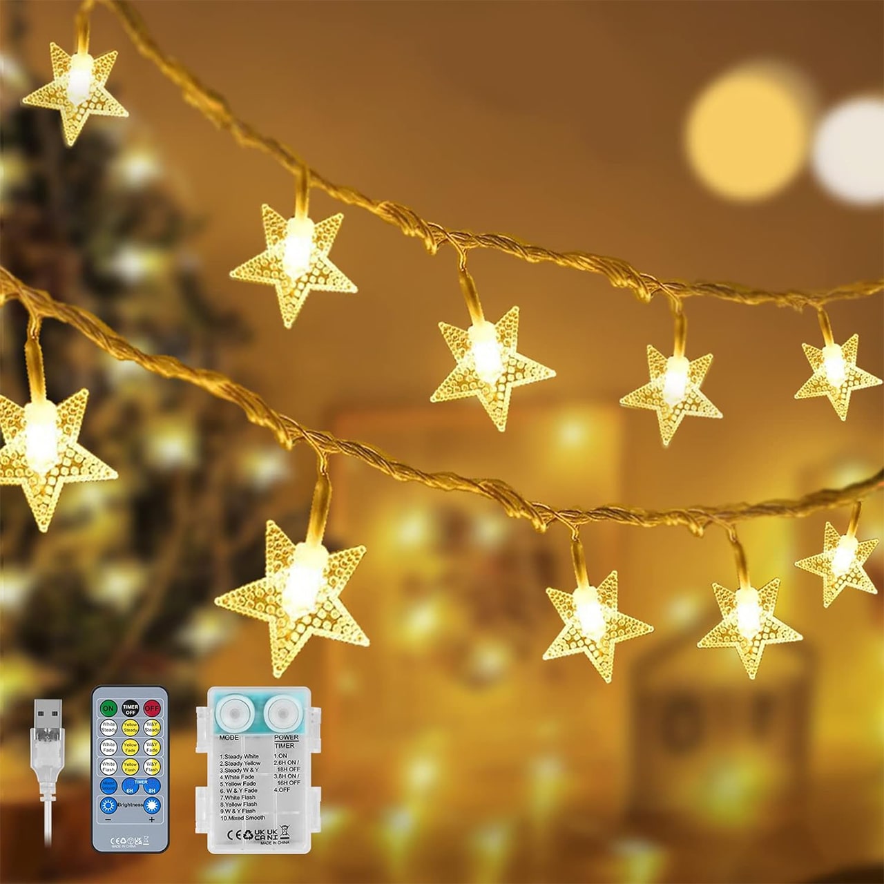 Twinkles, svetlobna veriga z lučkami v obliki zvezd (6 m) - Image 4
